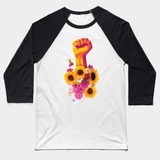 Feminist Power Fist Floral Baseball T-Shirt